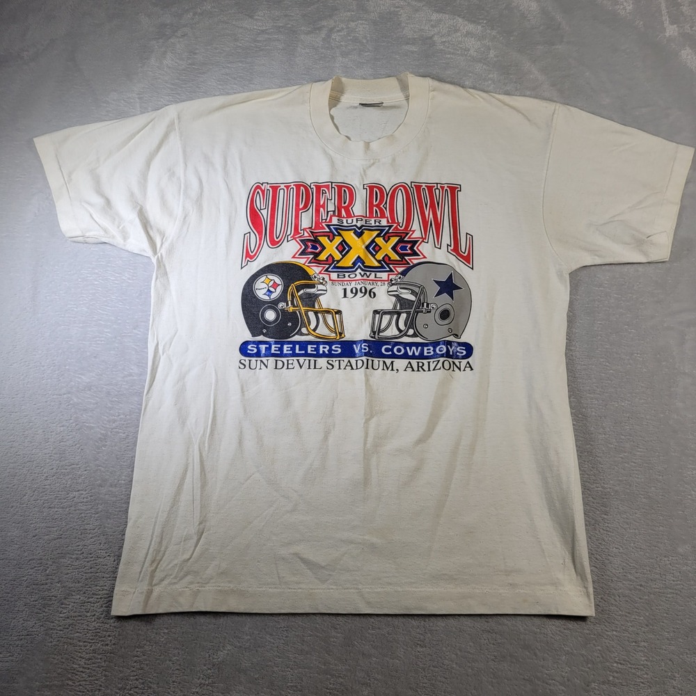 1996 Super Bowl XXX Steelers vs Cowboys T-Shirt Mens XL White Fruit of the Loom